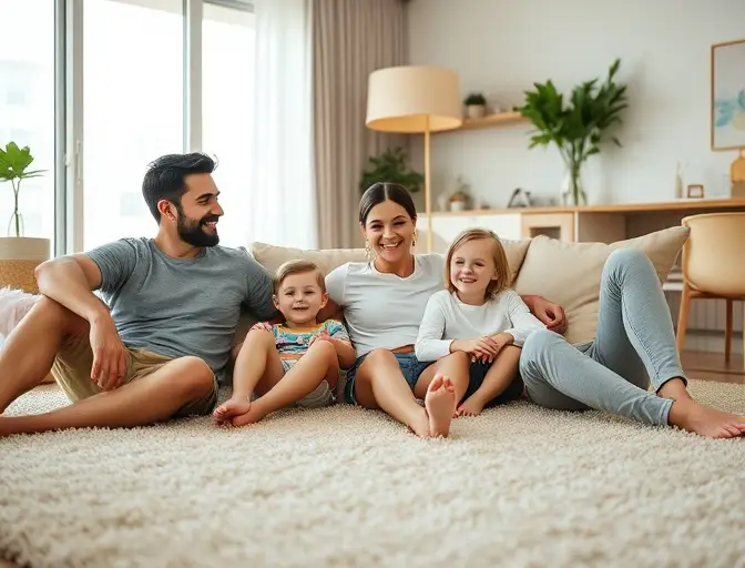 Family enjoying clean carpet